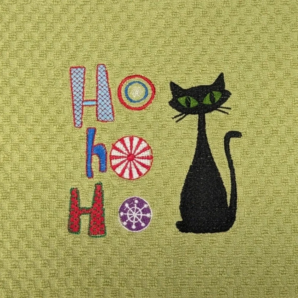 Ho Ho Ho Christmas Holiday Mid Century Modern Retro Cat Kitchen Tea Towel